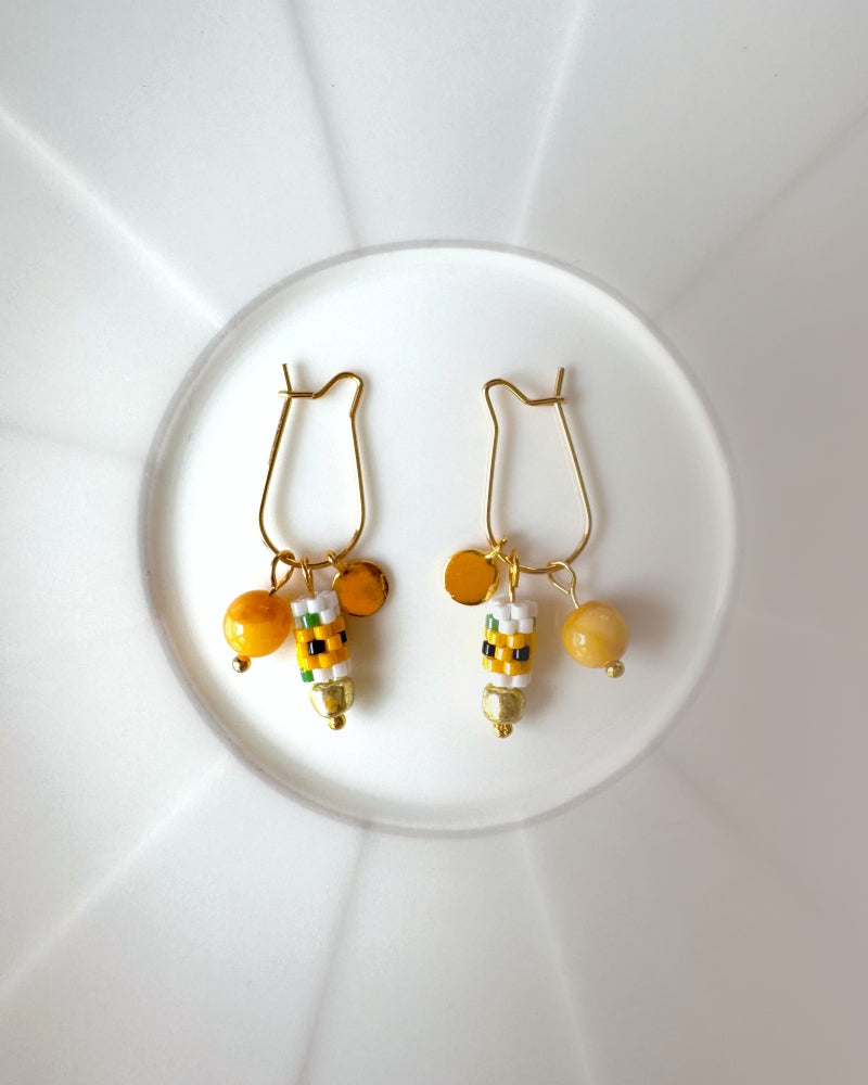 Customizable earring hoops with three changeable charms - beaded, round and stone - to change your look every day - Fleur Du Jour