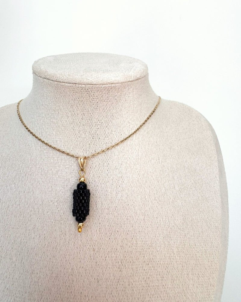 image Black beaded pendant crafted in peyote stitch technique from Japanese Miyuki beads - Fleur Du Jour