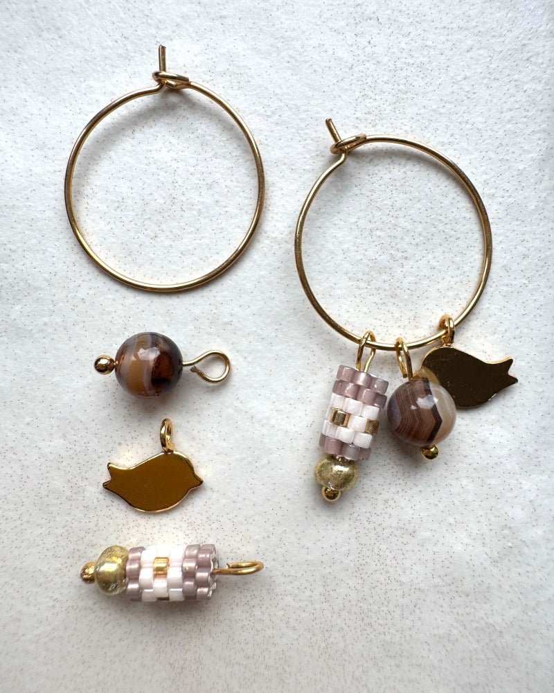 image Customizable hoop earrings each with a set of three interchangeable charms - beaded, stone and gold - to change your look every day - Fleur Du Jour