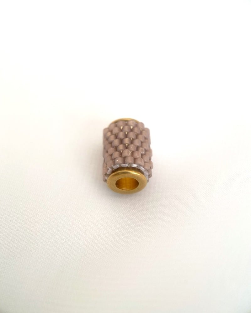 image Single beaded beige pendant crafted in peyote stitch technique from Japanese Miyuki Delica beads - Fleur Du Jour