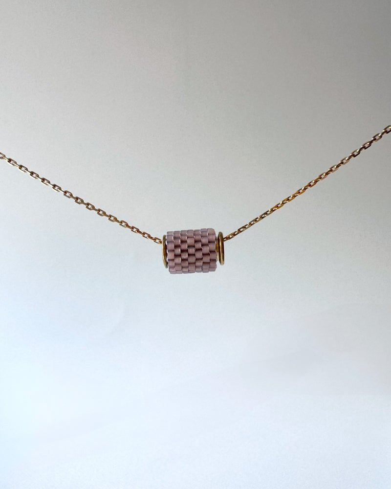 Single beaded beige pendant crafted in peyote stitch technique from Japanese Miyuki Delica beads - Fleur Du Jour