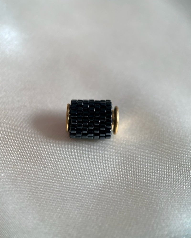 image Single pure black beaded pendant crafted in peyote stitch technique from Japanese Miyuki Delica beads - Fleur Du Jour