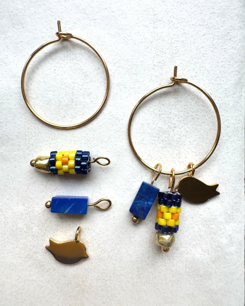 image Customizable earring hooks each with a set of three interchangeable charms - beaded, stone and gold - to change your look every day - Fleur Du Jour