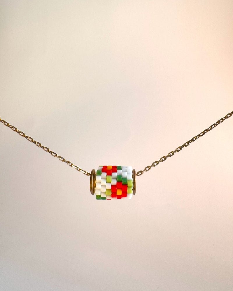 Single beaded pendant crafted in peyote stitch technique from Japanese Miyuki beads in a floral design inspired by marigold flowers - Fleur Du Jour