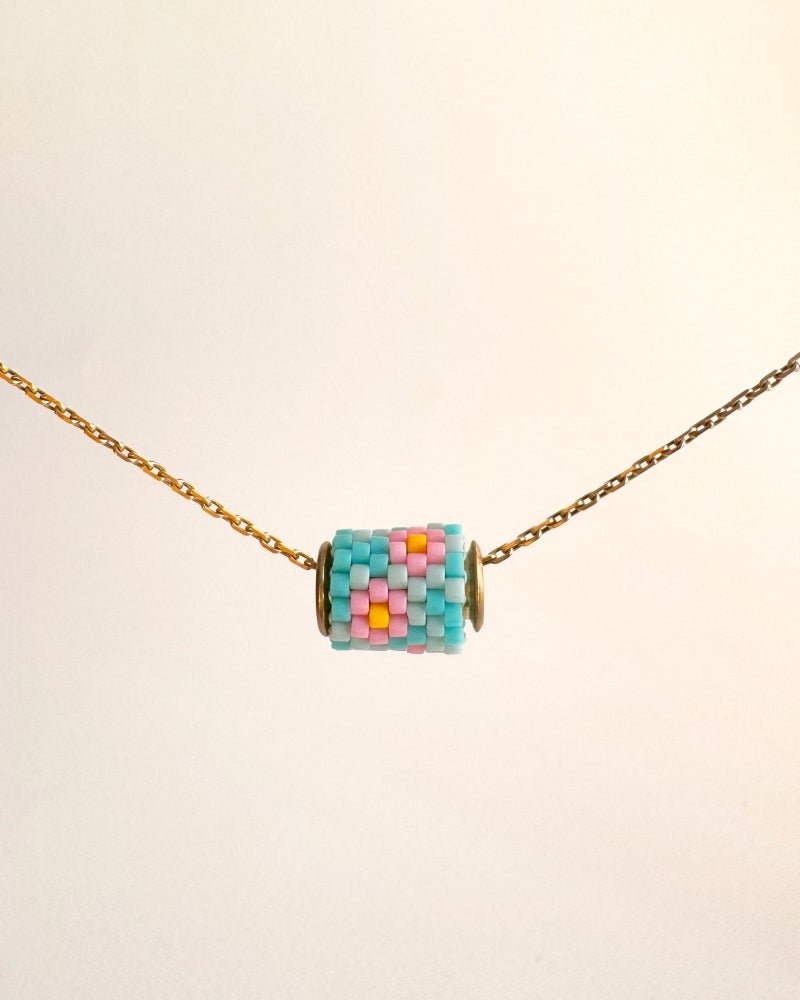Single beaded pendant crafted in peyote stitch technique from Japanese Miyuki beads in a floral design inspired by roses - Fleur Du Jour