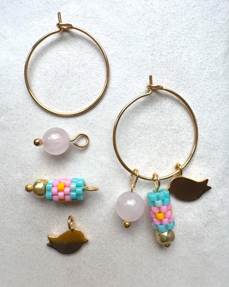 image Customizable hoop earrings each with three interchangeable charms - stone, beaded and gold - for new look every day - Fleur Du Jour
