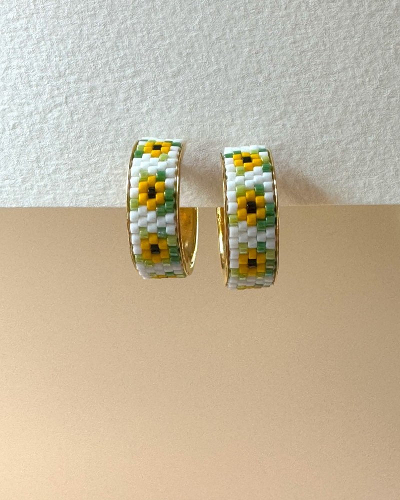 image Sonnenblume Perlenohrringe – Creole - Fleur Du Jour - Blumenohrringe