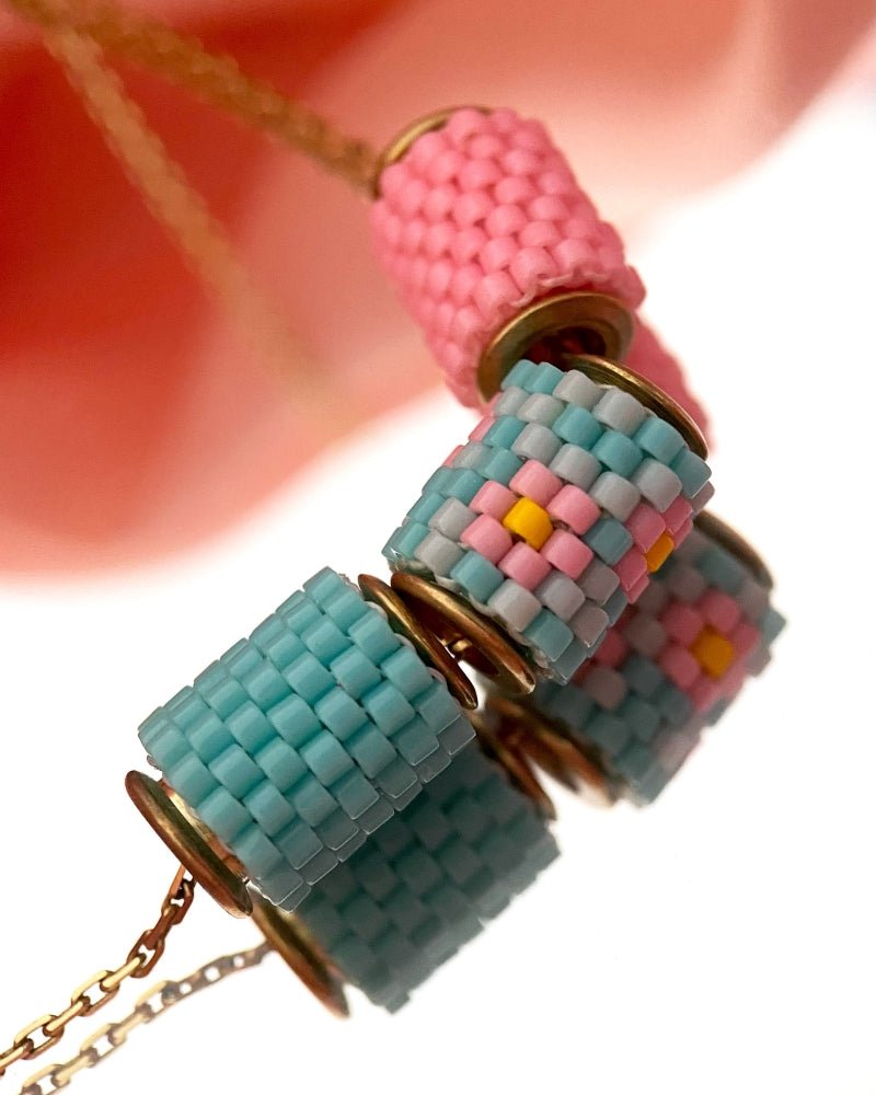 Collection of necklaces with changeable beaded pendants crafted in peyote stitch technique from Japanese Miyuki beads in various designs inspired by flowers - Fleur Du Jour