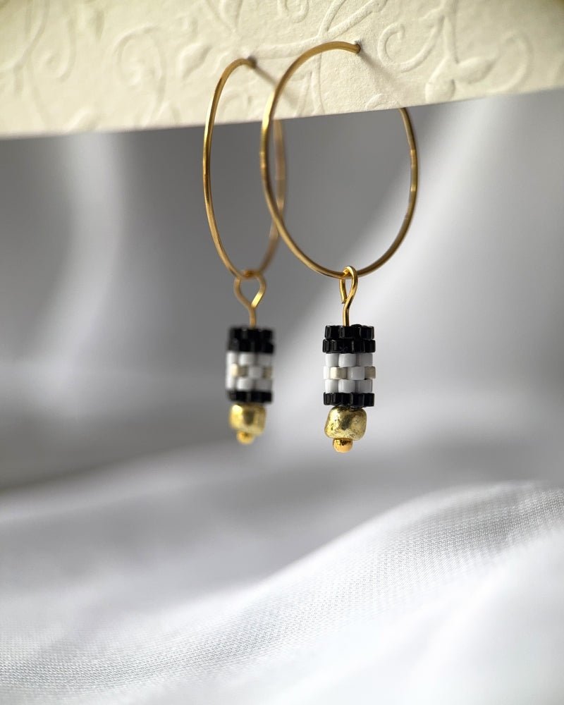 Customizable hoop earrings each with a set of three interchangeable charms - beaded, stone and gold - to change your look every day - Fleur Du Jour