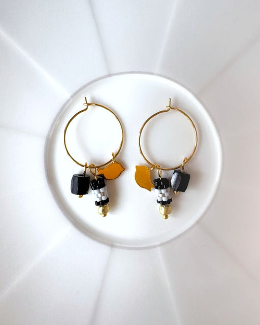 Customizable hoop earrings each with a set of three interchangeable charms - beaded, stone and gold - to change your look every day - Fleur Du Jour