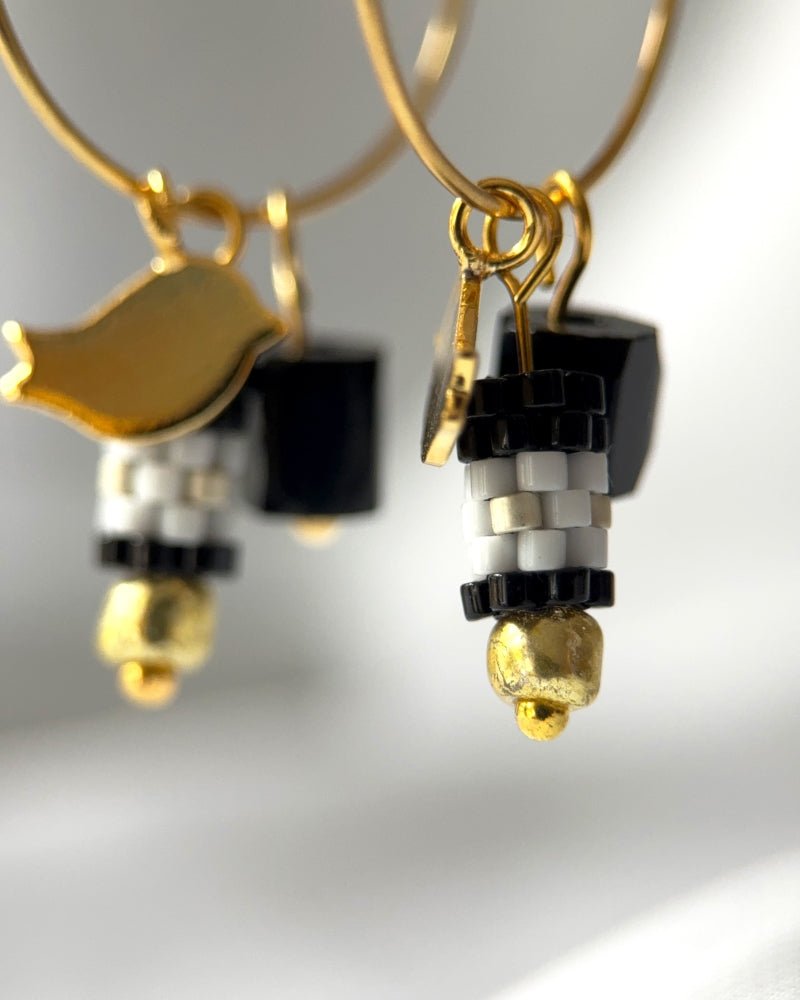 Customizable hoop earrings each with a set of three interchangeable charms - beaded, stone and gold - to change your look every day - Fleur Du Jour