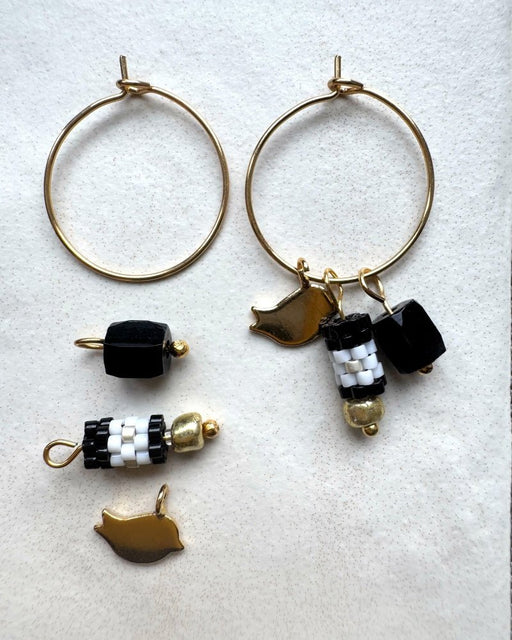 Customizable hoop earrings each with a set of three interchangeable charms - beaded, stone and gold - to change your look every day - Fleur Du Jour