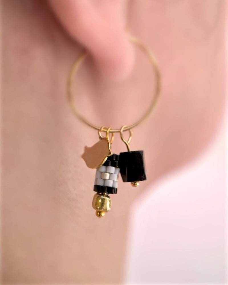 Customizable hoop earrings each with a set of three interchangeable charms - beaded, stone and gold - to change your look every day - Fleur Du Jour