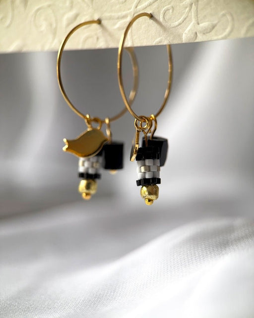 Customizable hoop earrings each with a set of three interchangeable charms - beaded, stone and gold - to change your look every day - Fleur Du Jour