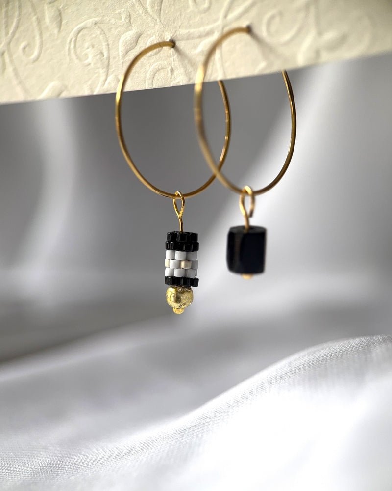 Customizable hoop earrings each with a set of three interchangeable charms - beaded, stone and gold - to change your look every day - Fleur Du Jour