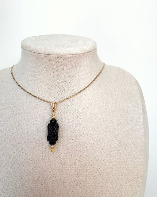 Black beaded pendant crafted in peyote stitch technique from Japanese Miyuki beads - Fleur Du Jour