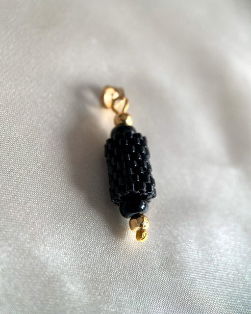 Black beaded pendant crafted in peyote stitch technique from Japanese Miyuki beads - Fleur Du Jour