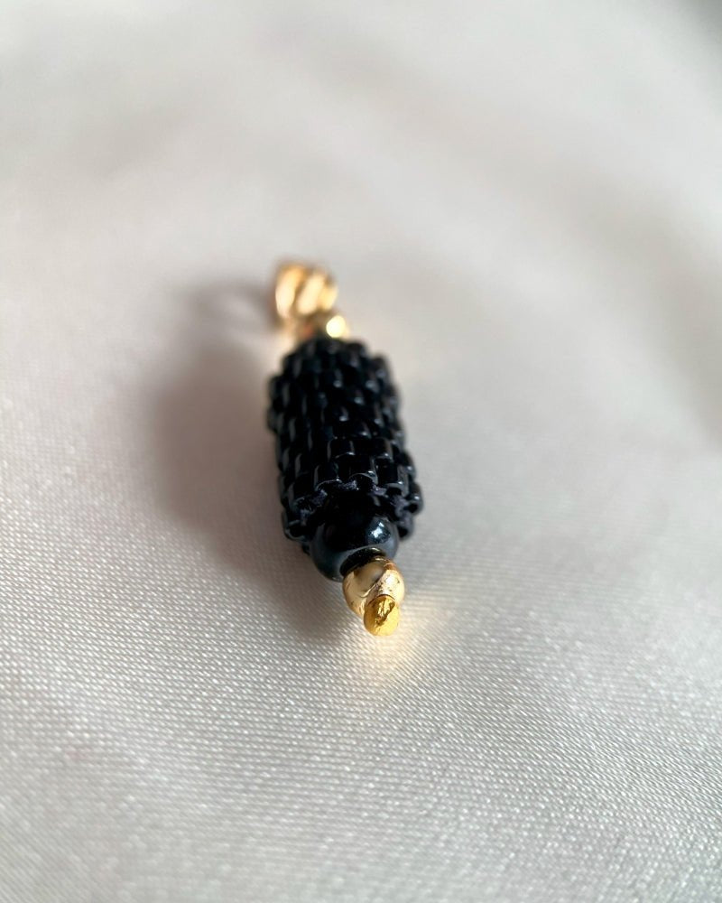 Black beaded pendant crafted in peyote stitch technique from Japanese Miyuki beads - Fleur Du Jour