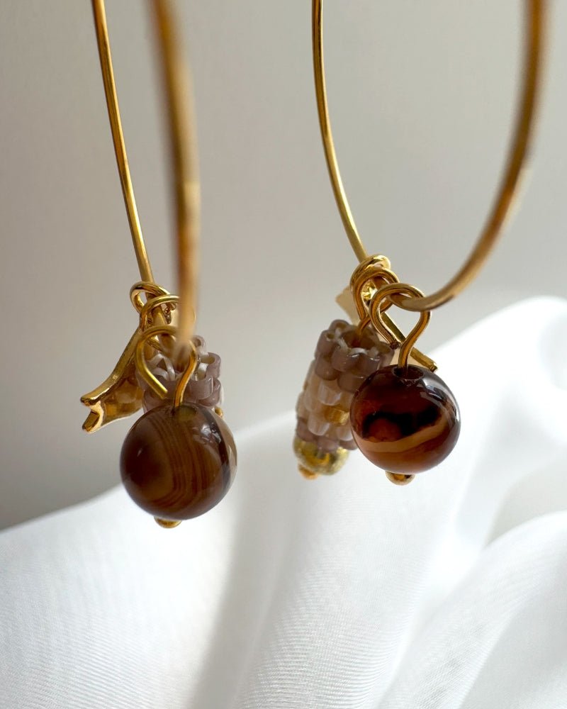 Customizable hoop earrings each with a set of three interchangeable charms - beaded, stone and gold - to change your look every day - Fleur Du Jour