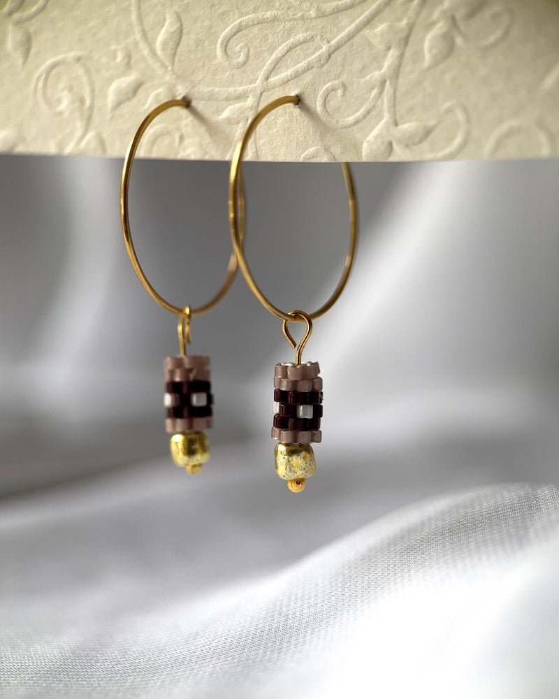 Customizable hoop earrings each with a set of three interchangeable charms - beaded, stone and gold - to change your look every day - Fleur Du Jour