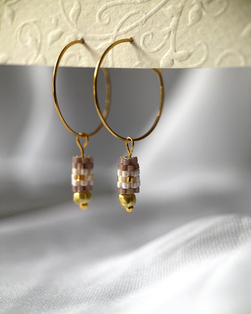 Customizable hoop earrings each with a set of three interchangeable charms - beaded, stone and gold - to change your look every day - Fleur Du Jour