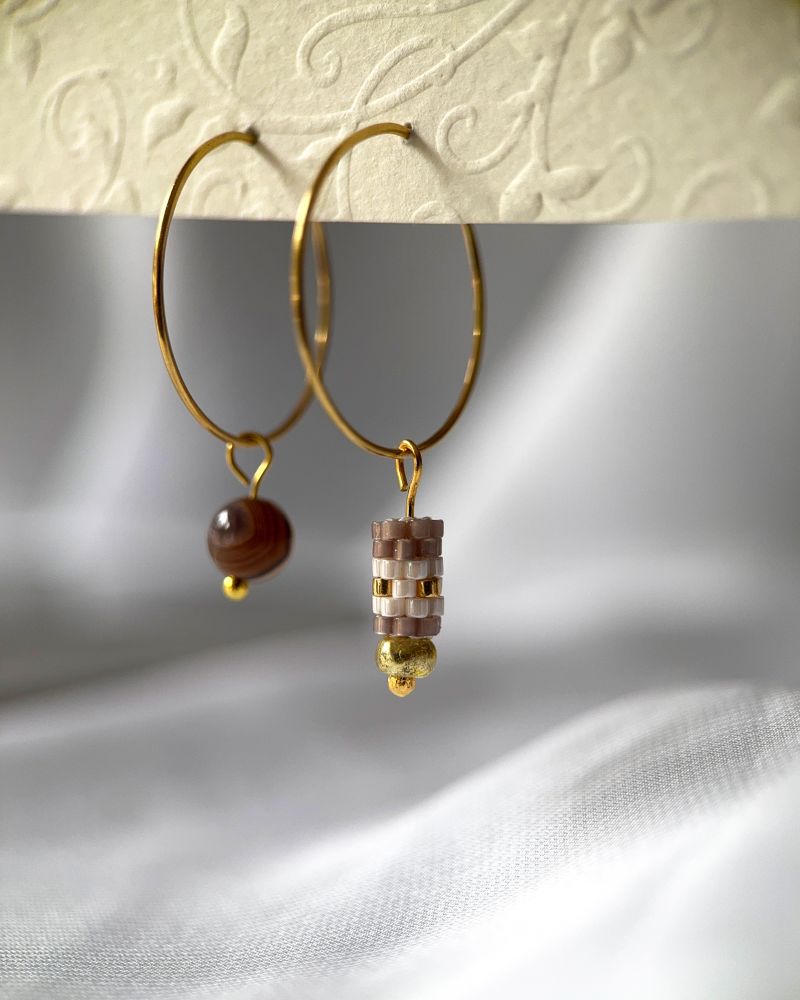 Customizable hoop earrings each with a set of three interchangeable charms - beaded, stone and gold - to change your look every day - Fleur Du Jour