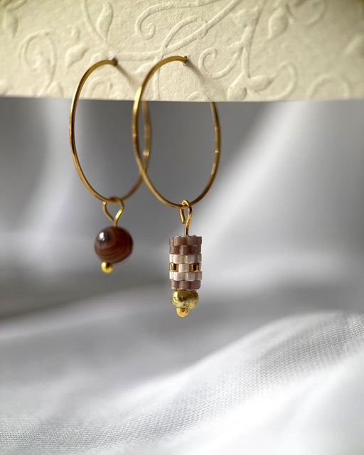 Customizable hoop earrings each with a set of three interchangeable charms - beaded, stone and gold - to change your look every day - Fleur Du Jour