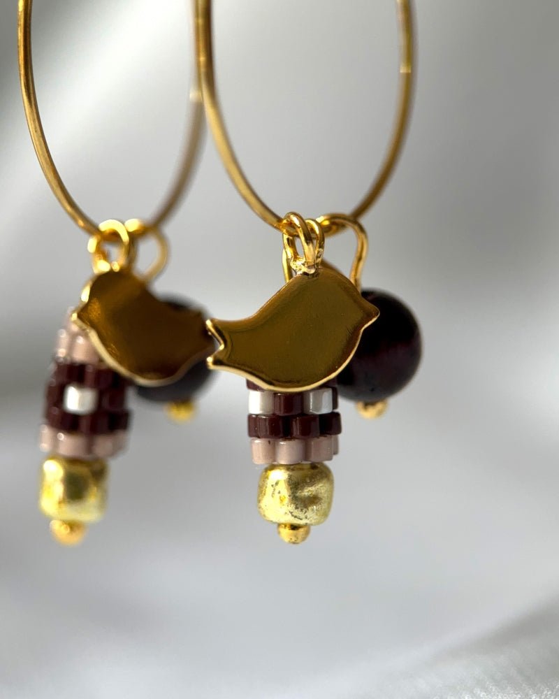 Customizable hoop earrings each with a set of three interchangeable charms - beaded, stone and gold - to change your look every day - Fleur Du Jour