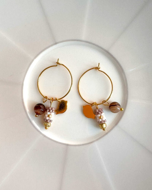 Customizable hoop earrings each with a set of three interchangeable charms - beaded, stone and gold - to change your look every day - Fleur Du Jour