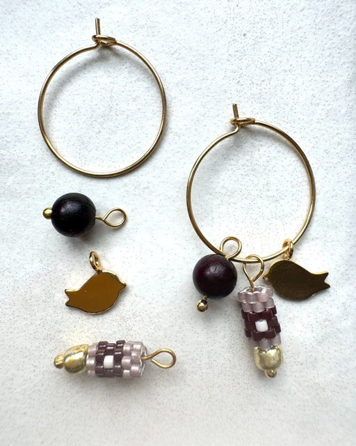 Customizable hoop earrings each with a set of three interchangeable charms - beaded, stone and gold - to change your look every day - Fleur Du Jour