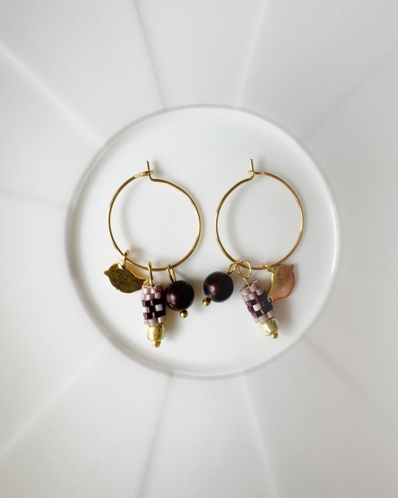 Customizable hoop earrings each with a set of three interchangeable charms - beaded, stone and gold - to change your look every day - Fleur Du Jour