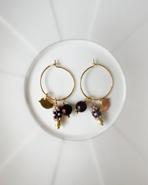 Customizable hoop earrings each with a set of three interchangeable charms - beaded, stone and gold - to change your look every day - Fleur Du Jour