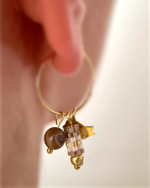 Customizable hoop earrings each with a set of three interchangeable charms - beaded, stone and gold - to change your look every day - Fleur Du Jour