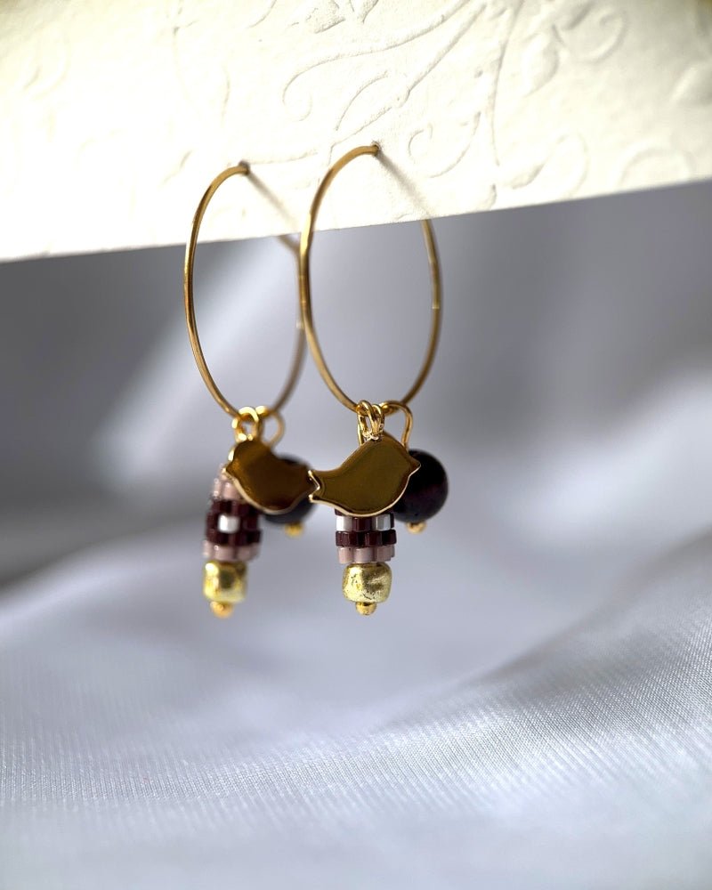 Customizable hoop earrings each with a set of three interchangeable charms - beaded, stone and gold - to change your look every day - Fleur Du Jour