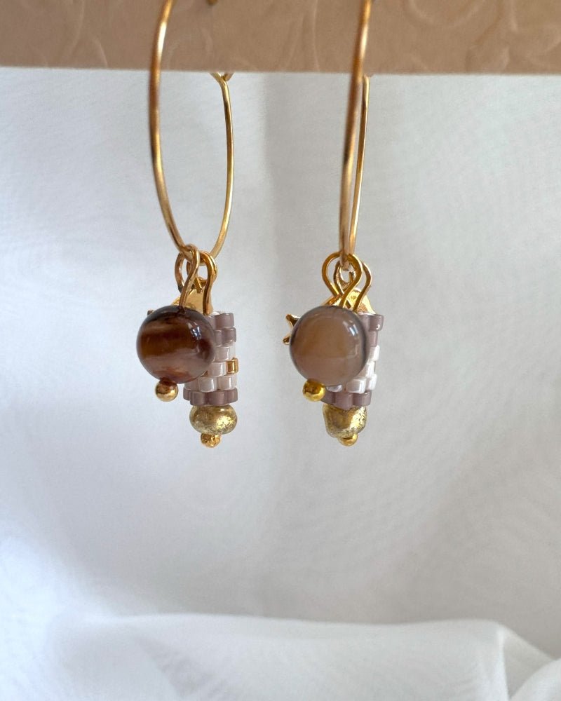 Customizable hoop earrings each with a set of three interchangeable charms - beaded, stone and gold - to change your look every day - Fleur Du Jour