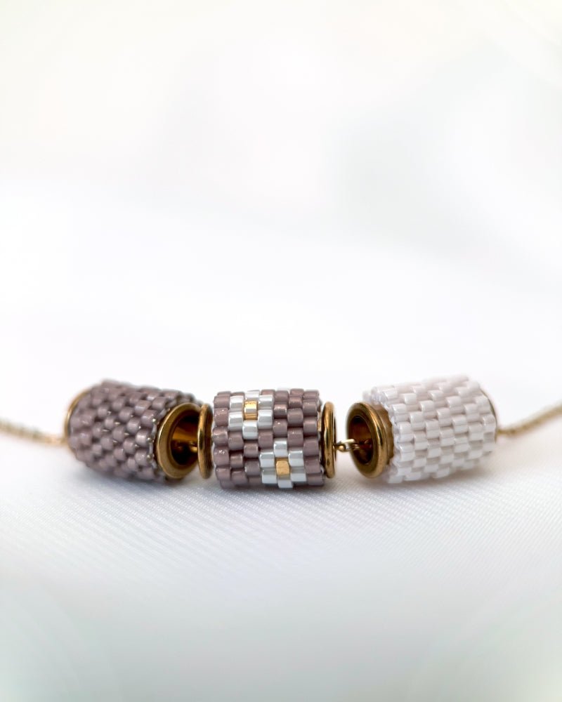 image Necklace with three changeable beaded pendants crafted in peyote stitch technique from Japanese Miyuki Delica beads in designs inspired by edelweiss flower - Fleur Du Jour