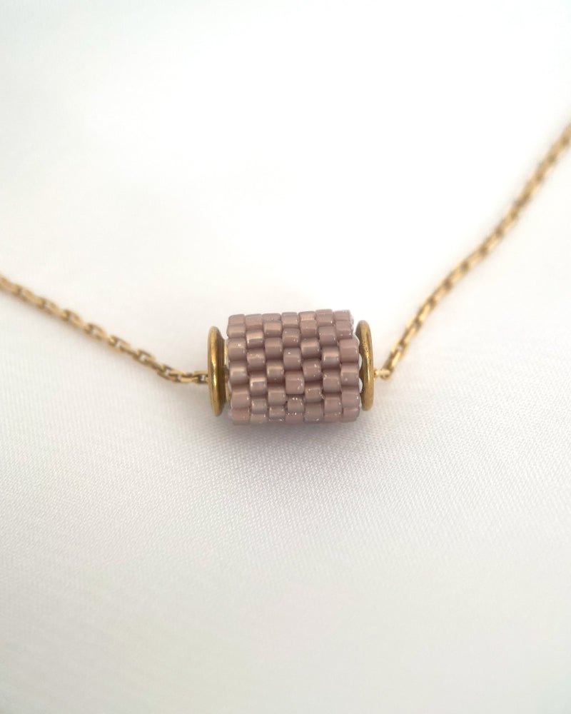 Single beaded beige pendant crafted in peyote stitch technique from Japanese Miyuki Delica beads - Fleur Du Jour