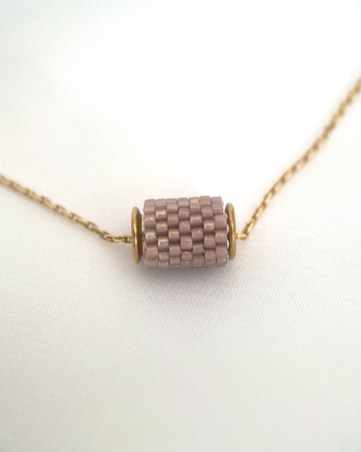 Single beaded beige pendant crafted in peyote stitch technique from Japanese Miyuki Delica beads - Fleur Du Jour