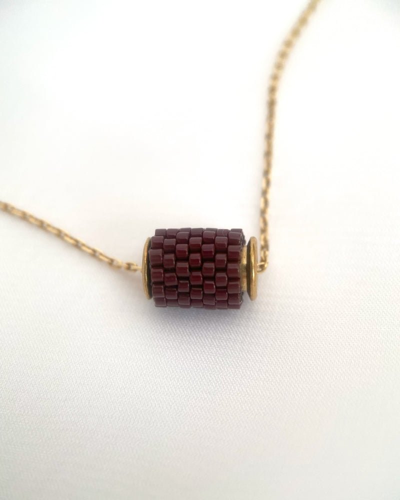 Single beaded earthy brown pendant crafted in peyote stitch technique from Japanese Miyuki Delica beads - Fleur Du Jour