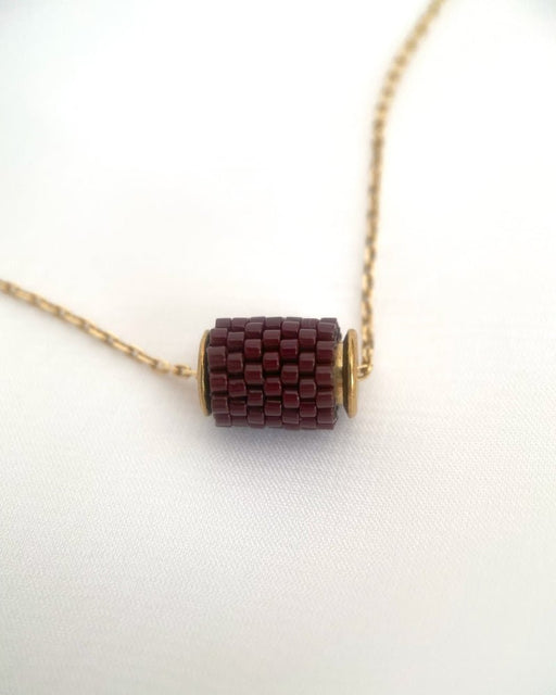 Single beaded earthy brown pendant crafted in peyote stitch technique from Japanese Miyuki Delica beads - Fleur Du Jour