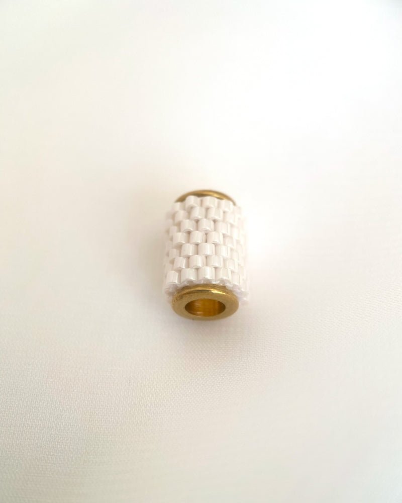 Single beaded white pearl pendant crafted in peyote stitch technique from Japanese Miyuki Delica beads - Fleur Du Jour