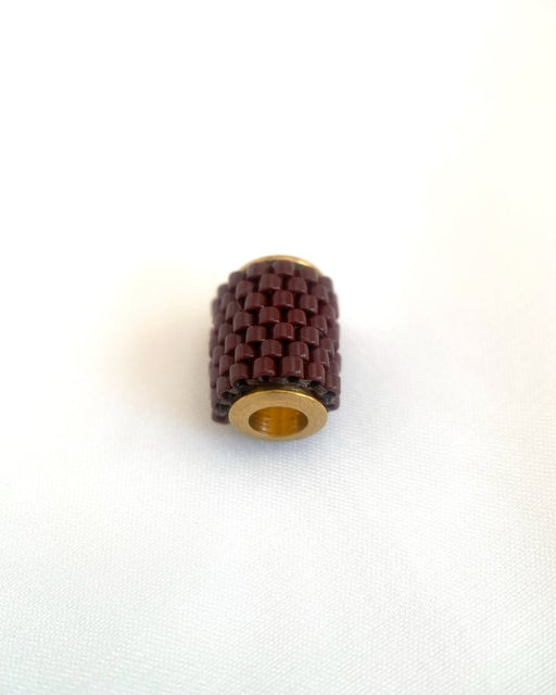 Single beaded earthy brown pendant crafted in peyote stitch technique from Japanese Miyuki Delica beads - Fleur Du Jour