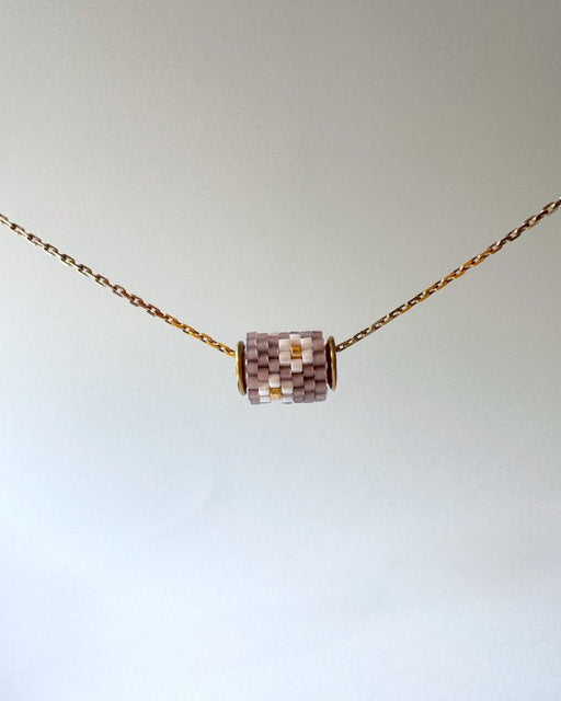 Single beaded pendant crafted in peyote stitch technique from Japanese Miyuki Delica beads in colors inspired by edelweiss flower - Fleur Du Jour