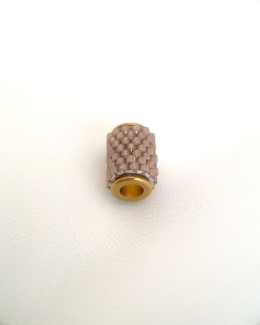 Single beaded beige pendant crafted in peyote stitch technique from Japanese Miyuki Delica beads - Fleur Du Jour