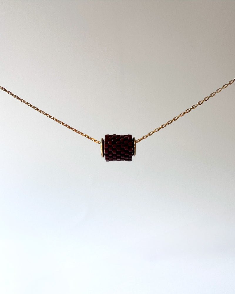 Single beaded earthy brown pendant crafted in peyote stitch technique from Japanese Miyuki Delica beads - Fleur Du Jour