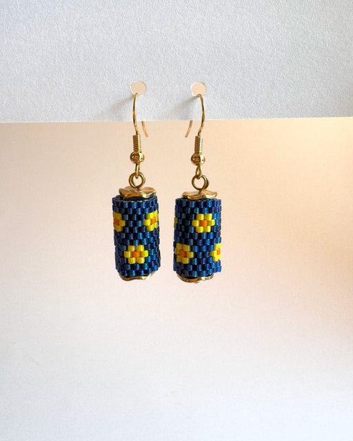 Floral beaded earrings crafted in peyote stitch technique from Japanese Miyuki beads in a color palette inspired by the iris flowers - Fleur Du Jour