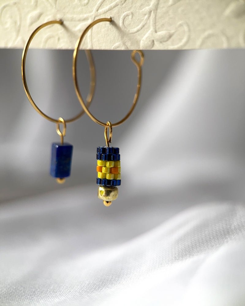 Customizable earring hooks each with a set of three interchangeable charms - beaded, stone and gold - to change your look every day - Fleur Du Jour