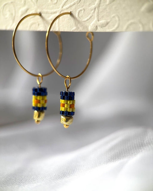 Customizable earring hooks each with a set of three interchangeable charms - beaded, stone and gold - to change your look every day - Fleur Du Jour