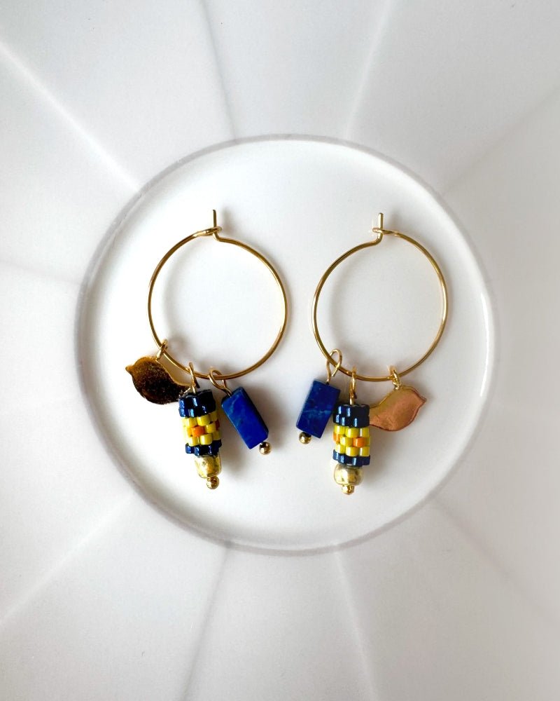 Customizable earring hooks each with a set of three interchangeable charms - beaded, stone and gold - to change your look every day - Fleur Du Jour