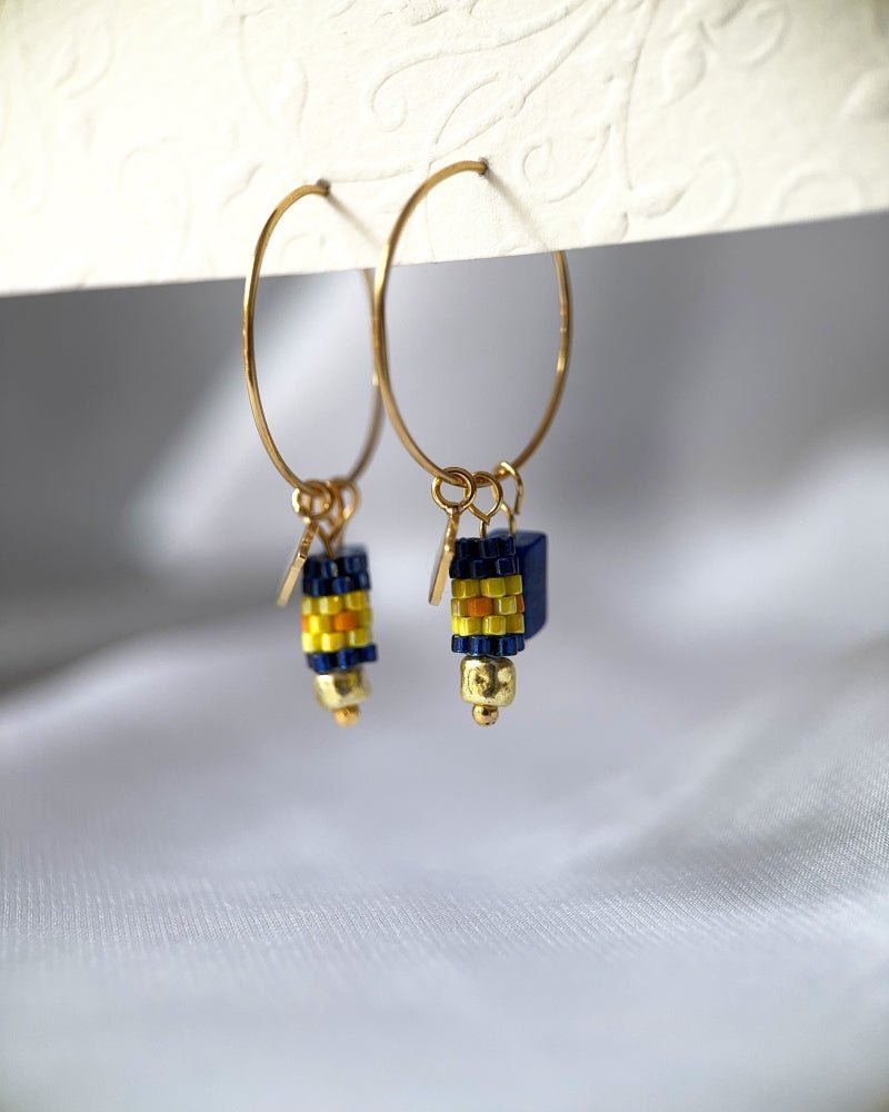 Customizable earring hooks each with a set of three interchangeable charms - beaded, stone and gold - to change your look every day - Fleur Du Jour